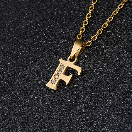 201 Stainless Steel Crystal Rhinestone Initial Pendant Necklaces FS-WG3A711-06-1