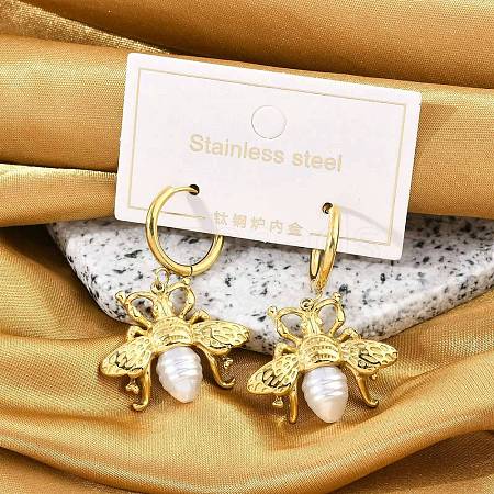 304 Stainless Steel ABS Imitation Pearl Hoop Earrings EJEW-M070-19G-1