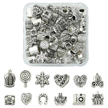 60Pcs 12 Style Tibetan Style Alloy European Beads TIBEB-FS0001-04-1