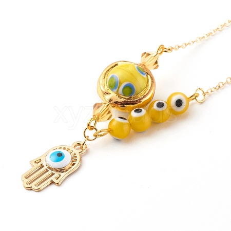 Alloy Enamel Hamsa Hand with Evil Eye Pendant Necklaces NJEW-JN03469-04-1