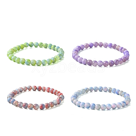 6.5mm Dyed Natural White Jade Round Beaded Stretch Bracelets for Women BJEW-JB10734-1