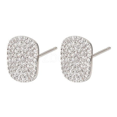 Brass Micro Pave Cubic Zirconia Stud Earring Findings with Loops CU-CBA1682-03P-1