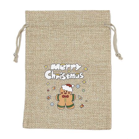 Christmas Printed Burlap Packing Pouches Drawstring Bags ABAG-Q053-02B-06-1