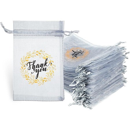 50Pcs Thank You Printed Organza DIY Craft Drawstring Bags PW-WG4E938-18-1