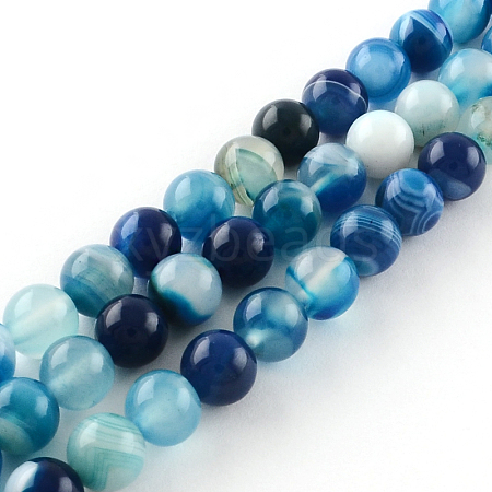 Dyed Natural Striped Agate/Banded Agate Round Bead Strands X-G-R342-4mm-05-1