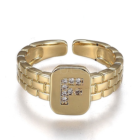 Brass Micro Pave Clear Cubic Zirconia Cuff Rings RJEW-H538-02G-F-1