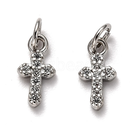 Brass Micro Pave Cubic Zirconia Tiny Cross Charms ZIRC-H119-04P-1