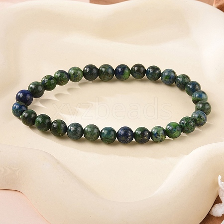 Natural Chrysocolla and Lapis Lazuli Round Bead Stretch Bracelets BJEW-L593-D03-1