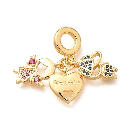 Brass Cubic Zirconia Boy & Heart & Girl European Dangle Charms KK-U048-24G-1