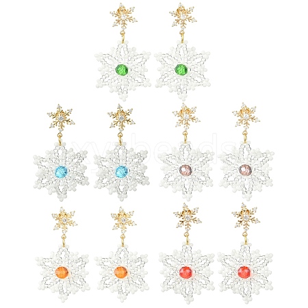 Christmas Snowflake Glass Seed Braided Dangle Earrings EJEW-MZ00233-1