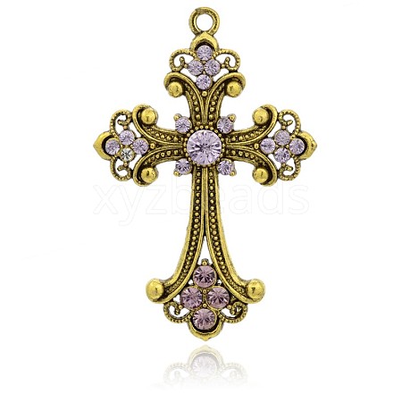 Antique Golden Plated Latin Cross Alloy Rhinestone Big Pendants RB-J141-26AG-1