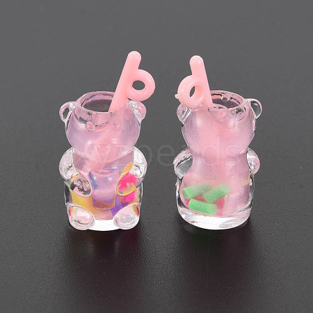 Imitation Bubble Tea/Boba Milk Tea Transparent Resin Pendants RESI-T052-02C-1