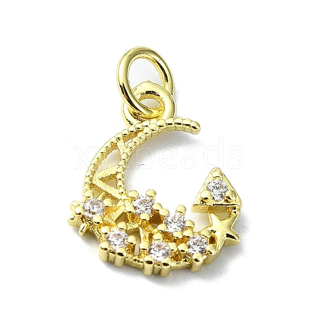 Moon Theme Brass Micro Pave Clear Cubic Zirconia Charms KK-H475-57G-01-1