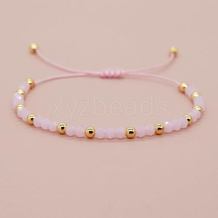 Glass & Brass Round Beads Braided Bead Bracelets LS-RD6595-4-1