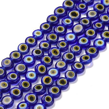 Handmade Evil Eye Lampwork Flat Round Bead Strands LAMP-L058-6mm-23-1