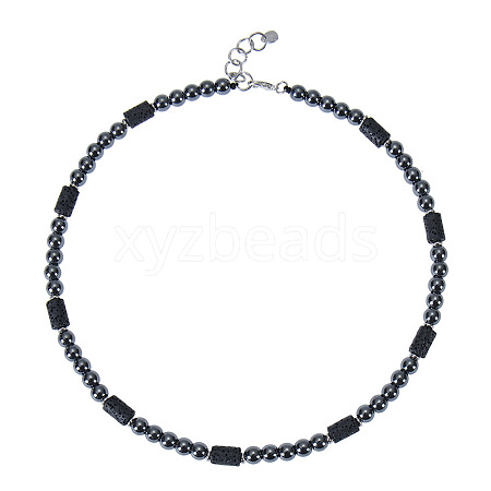 6mm Round Synthetic Non-magnetic Hematite & Natural Lava Rock Beaded Necklaces for Men and Women UU3389-2-1