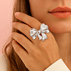 2Pcs 2 Colors Bowknot Alloy Adjustable Finger Rings RJEW-HY0001-25-5