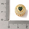 Flat Round with Heart Pattern Rack Plating Brass Micro Pave Cubic Zirconia European Beads KK-G511-01G-01-3