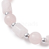 Natural Rose Quartz Round Beaded Stretch Bracelets for Women BJEW-JB11137-03-3