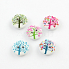 2-Hole Tree Pattern Printed Wooden Buttons X-BUTT-R033-013-1
