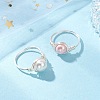 2Pcs Copper Wire Wrapped Shell Pearl Round Bead Finger Rings RJEW-JR00973-1