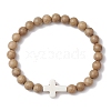 Wood Beas Stretch Bracelets for Couple BJEW-JB11305-02-3