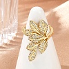 Leaf Brass Micro Pave Clear Cubic Zirconia Open Cuff Rings for Women RJEW-G343-27G-2