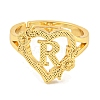 Heart with Letter & Flower Rack Plating Brass Adjustable Rings for Women RJEW-I105-05G-R-2