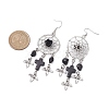 Woven Web/Net with Cross & Skull Synthetic Turquoise Dangle Earrings EJEW-JE05865-04-3