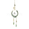 Wire Wrapped Natural Green Aventurine Chips & Brass Ring Pendant Decorations HJEW-TA00102-03-1