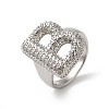 Letter Brass Micro Pave Clear Cubic Zirconia Open Cuff Ring for Women RJEW-N046-03B-P-1