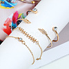 4Pcs 4 Styles Feather & Flat Round Alloy with Crystal Rhinestone Cuff Bangles & Link Bracelets FS-WGEDE23-01-3