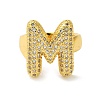 Letter Brass Micro Pave Clear Cubic Zirconia Open Cuff Ring for Women RJEW-N046-03M-G-2