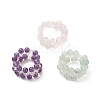 Natural Gemstone & Glass Braided Beaded Stretch Ring for Women RJEW-JR00546-1