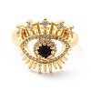 Black Glass Evil Eye Adjustable Ring with Cubic Zirconia KK-H439-34G-2