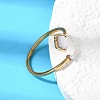 304 Stainless Steel & Natural Shell & Imitation Pearl Cuff Rings for Women RJEW-G372-01G-07-2