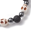 2Pcs Halloween Skull Synthetic Turquoise & Round Lava Rock & Synthetic Non-Magnetic Hematite Beaded Stretch Bracelet Sets for Women BJEW-JB10656-4