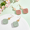 FIBLOOM 2 Pairs 2 Colors Polymer Clay Rhombus Dangle Earrings EJEW-FI0001-05-7