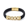 Men's Braided Black PU Leather Cord Bracelets BJEW-K243-67G-1