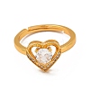 Clear Cubic Zirconia Heart Adjustable Ring RJEW-C048-07G-2