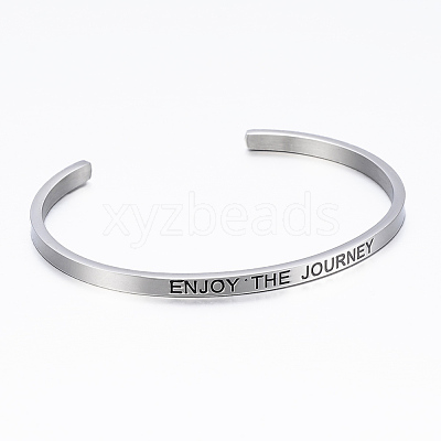 304 Stainless Steel Inspirational Cuff Bangles BJEW-K173-14P-1