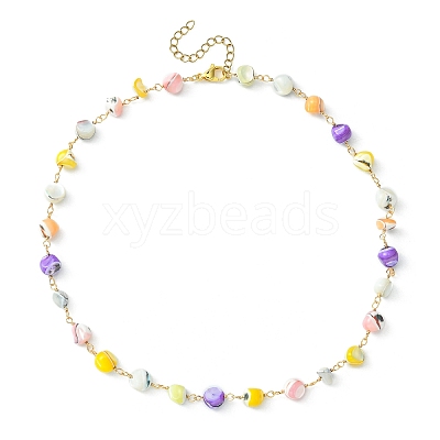 Natural Shell Nugget Beaded Chain Necklaces NJEW-JN04358-1
