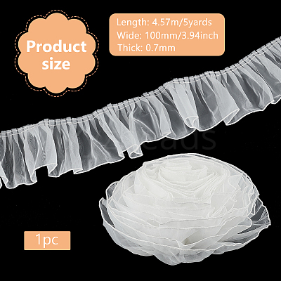 Polyester Pleated Lace Ribbon OCOR-WH0078-132B-1