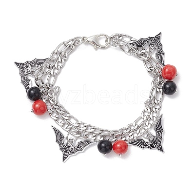 Halloween Theme 304 Stainless Steel Figaro Chains Multi-strand Bracelets BJEW-JB12094-01-1