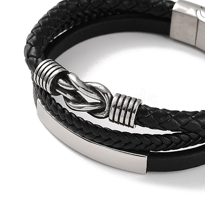 Men's Braided Black PU Leather Cord Multi-Strand Bracelets BJEW-K243-37AS-1