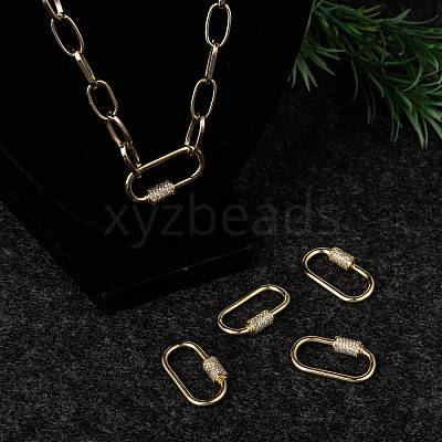 Brass Micro Pave Cubic Zirconia Screw Carabiner Lock Charms ZIRC-G160-21G-1