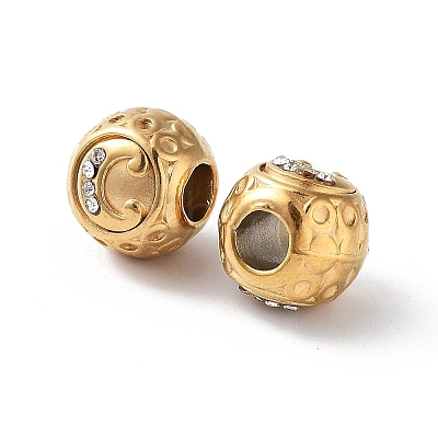 Ion Plating(IP) 304 Stainless Steel Rhinestone European Beads STAS-A092-10C-G-1