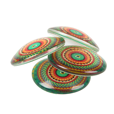 Mosaic Printed Glass Half Round/Dome Cabochons GGLA-N004-14mm-G-1