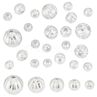 20Pcs 5 Style Fancy Cut Faceted Round 925 Sterling Silver Beads STER-PH0001-69-1