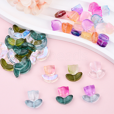 60Pcs 2 Styles Spray Painted Transparent Glass Beads GLAA-YW0003-98-1